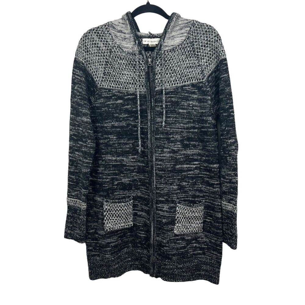 Anthropologie If It Were Me Women Wool Hooded Cardigan Sweater Zip Black Sz XL